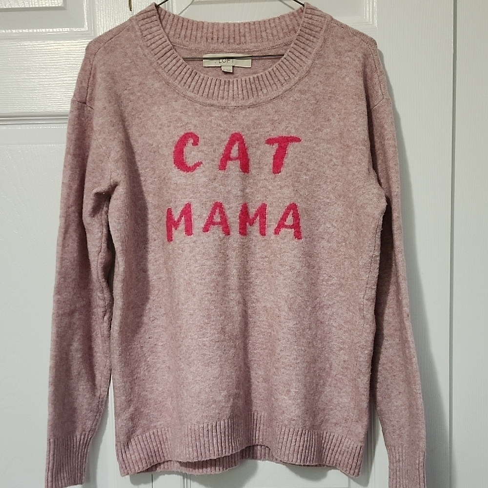 LOFT Pink Crew Neck Sweater Cat Mama Design